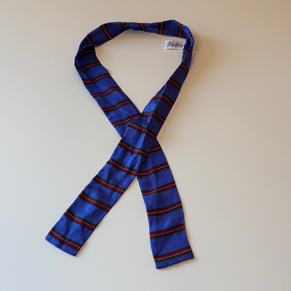 100% Silk | Vintage Blue Striped Twilly Scarf - Picture 2 of 5